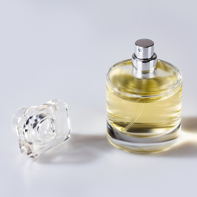 Botella de perfume de cristal redonda corta clara de la bomba del espray 50ml